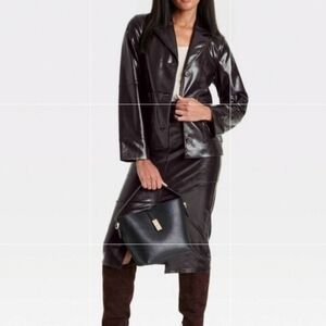 NWT A New Day Chocolate Brown Faux Leather Midi Skirt   Size 8